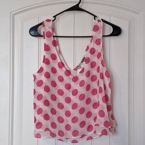 Necessary Objects Polka Dot Cropped Top White Pink Medium Flowy Sleeveless Layer